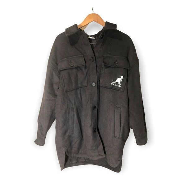 Kangol x‎ H&M Oversized Shacket Shirt Jacket Coat Size Small Black - Picture 4 of 7